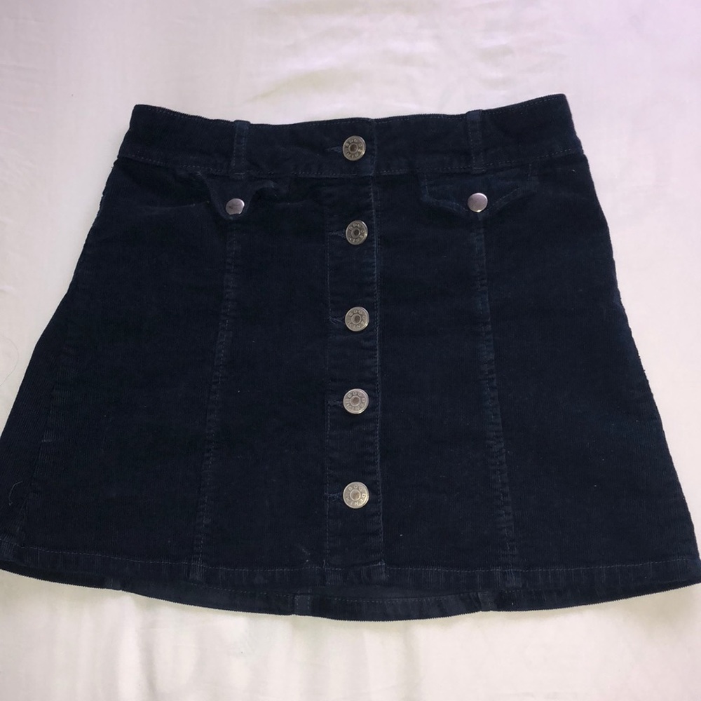 navy button up corduroy skirt